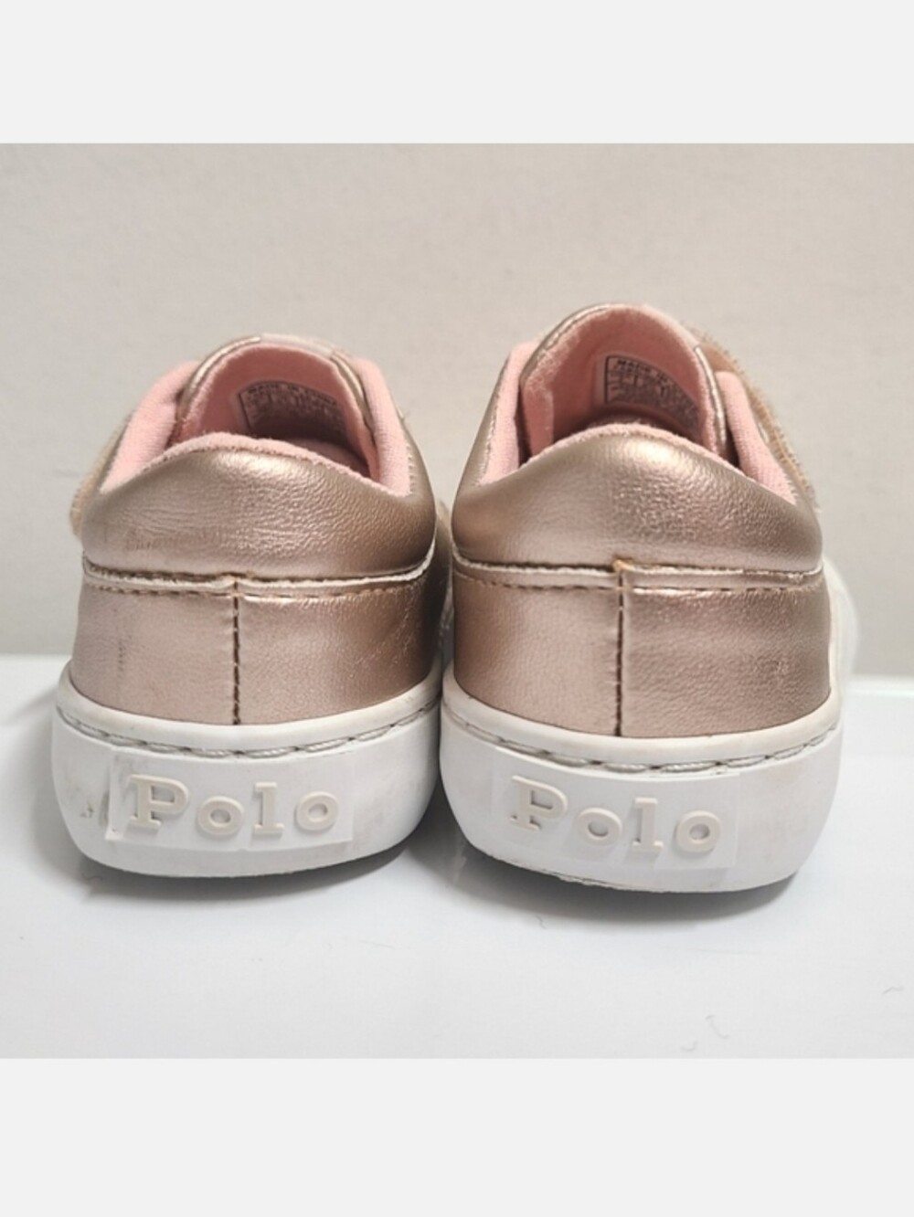 Polo Ralph Lauren Elmwood Velcro Sneakers Metallic Pink Girl's Sz 7 - Picture 12 of 15